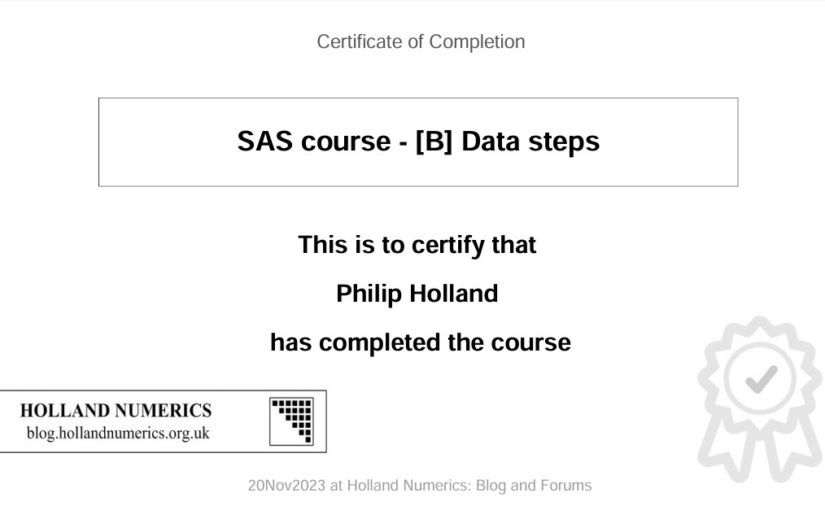 My SAS courses in LMS now have downloadable certificates